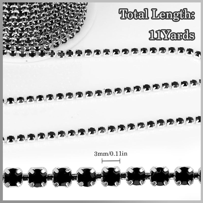 Liwidon Rhinestone Chain 10 Yards Rhinestone Trim Black Bling Diamond Rhinestones Strips 3mm Glitter Bling Crystal Rhinestones Close Chains Claw Cup Chains Trim for Sewing DIY Crafting Jewelry Clothes - Image 4